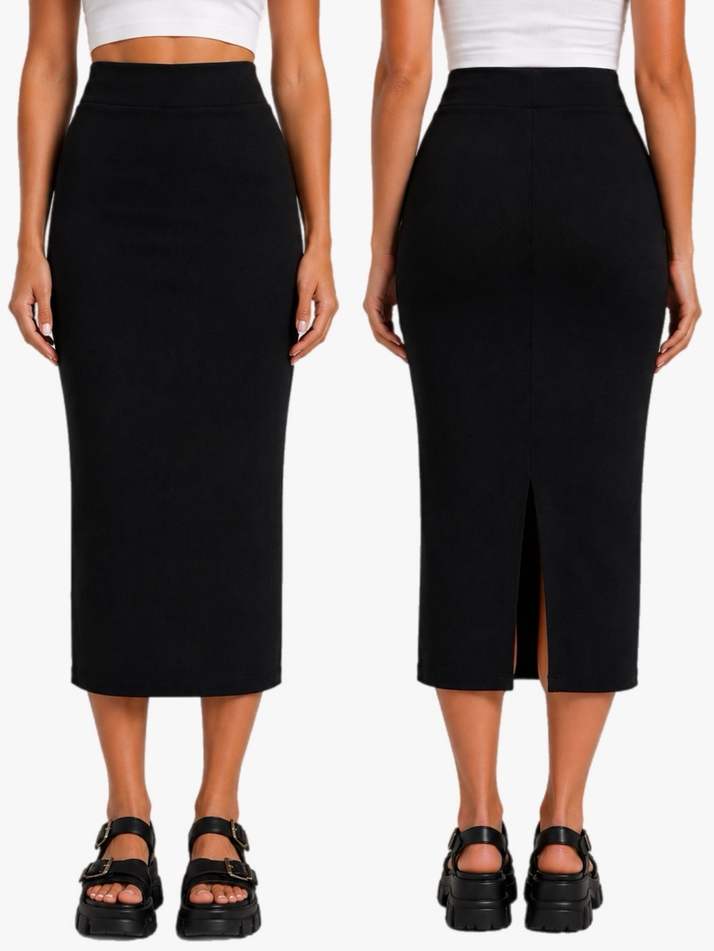 Wild Fable Women’s Size Large Black Ribbed Bodycon Midi Maxi Skirt Back Slit